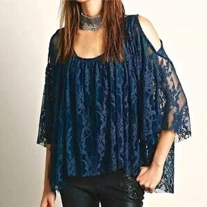 Free People Navy Lace Cold Shoulder   tunic